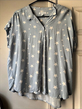 Alex & Jordan Star Print Button Down Blue & White Size XL